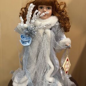 Collector's Choice Christmas Angel Genuine Fine Bisque Porcelain Doll with Stand